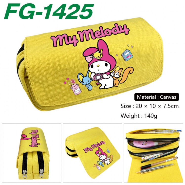 Sanrio Anime Multi-Function Double Zipper Canvas Cosmetic Bag Pen Case 20x10x7.5cm