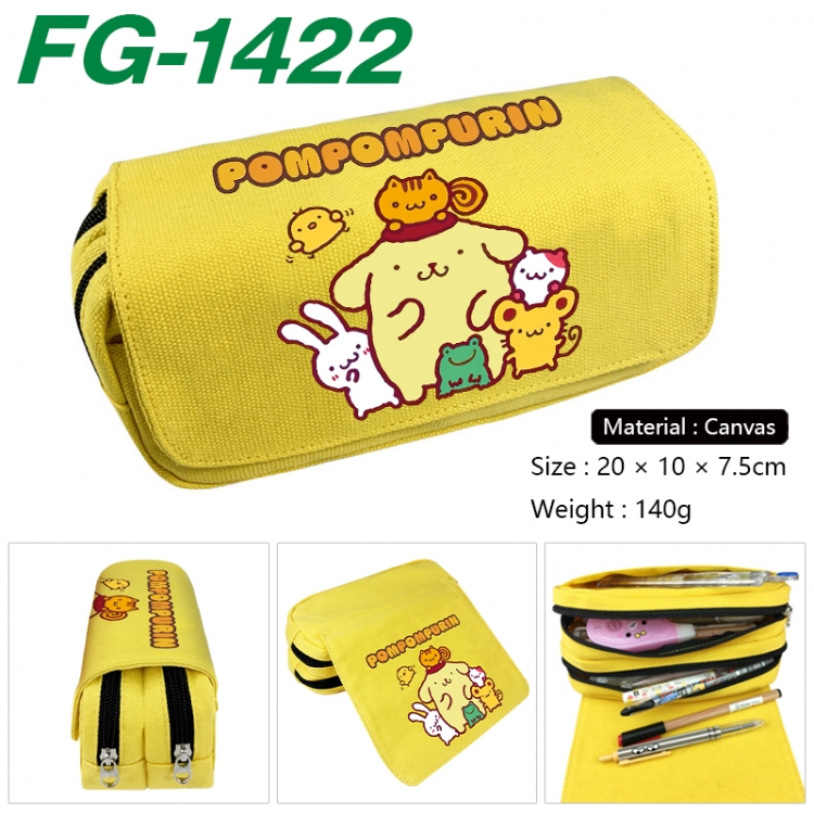 Sanrio Anime Multi-Function Double Zipper Canvas Cosmetic Bag Pen Case 20x10x7.5cm