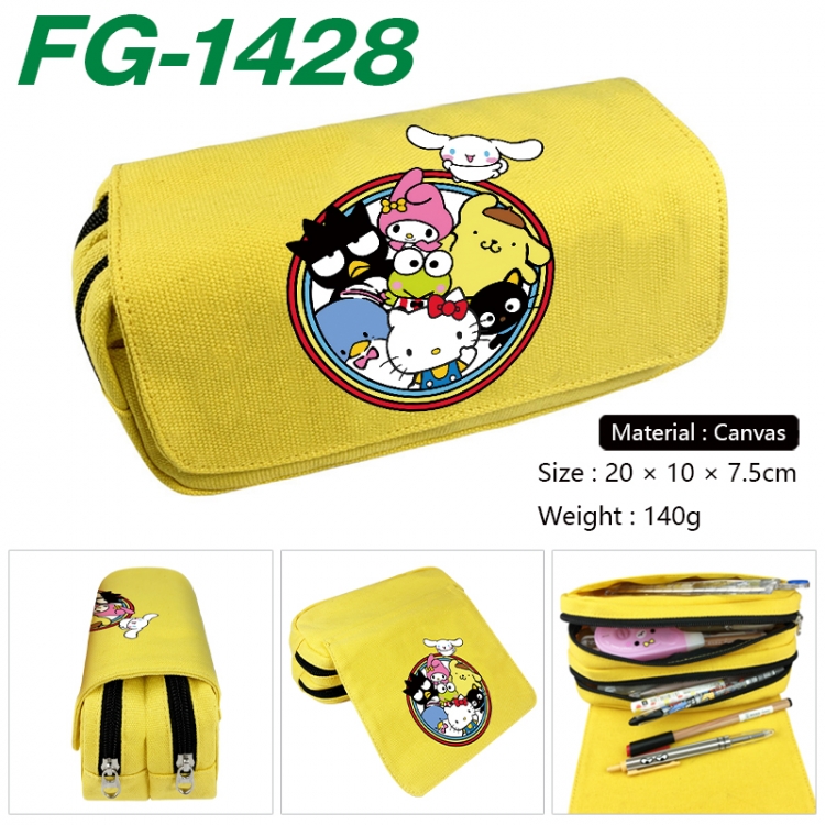 Sanrio Anime Multi-Function Double Zipper Canvas Cosmetic Bag Pen Case 20x10x7.5cm