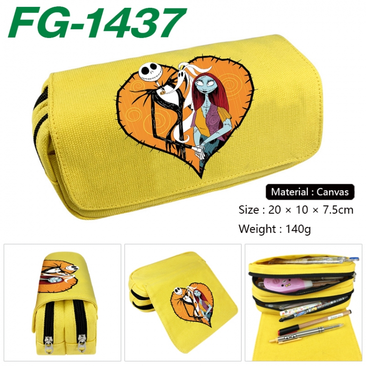 The Nightmare Before Christmas Anime Multi-Function Double Zipper Canvas Cosmetic Bag Pen Case 20x10x7.5cm