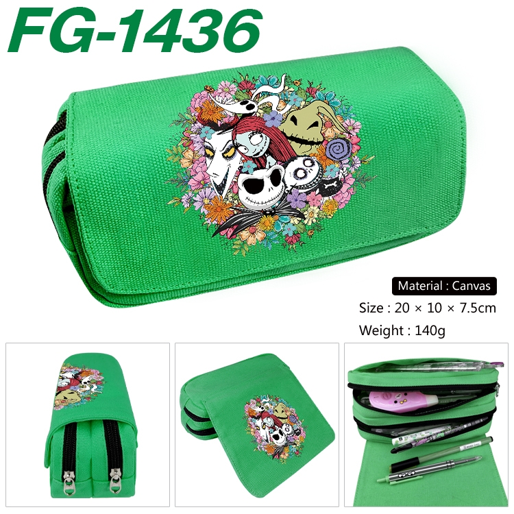 The Nightmare Before Christmas Anime Multi-Function Double Zipper Canvas Cosmetic Bag Pen Case 20x10x7.5cm