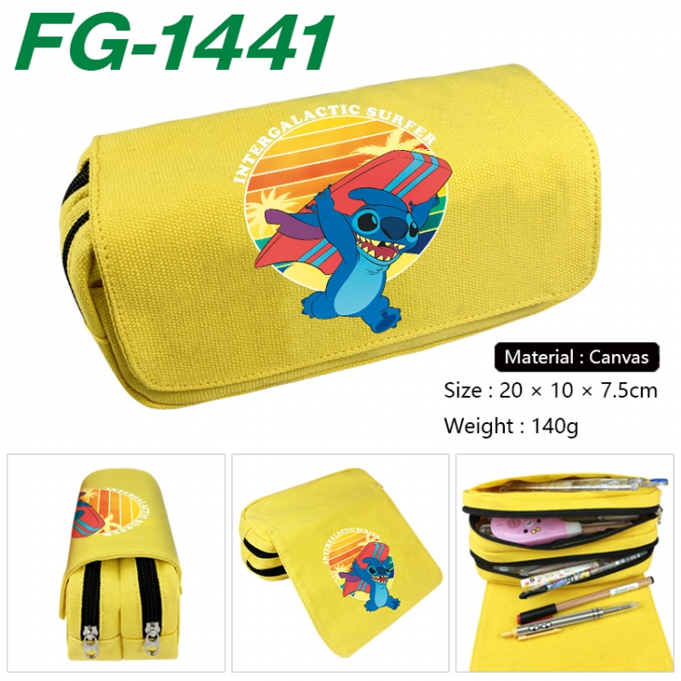 Lilo & Stitch Anime Multi-Function Double Zipper Canvas Cosmetic Bag Pen Case 20x10x7.5cm