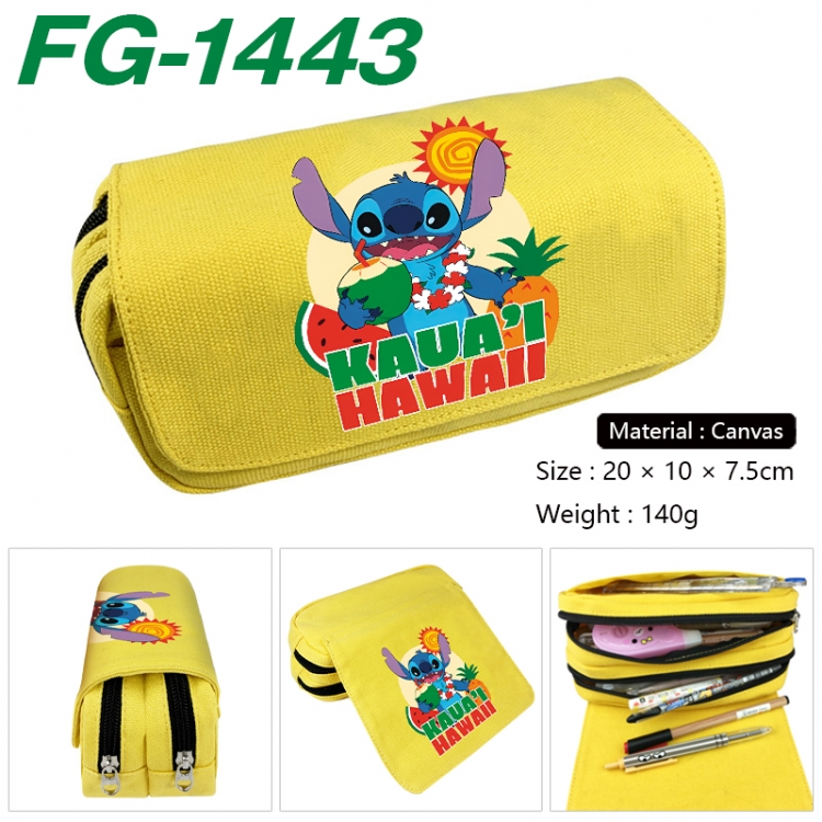 Lilo & Stitch Anime Multi-Function Double Zipper Canvas Cosmetic Bag Pen Case 20x10x7.5cm