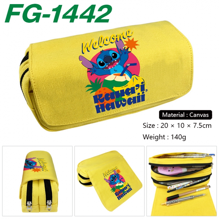 Lilo & Stitch Anime Multi-Function Double Zipper Canvas Cosmetic Bag Pen Case 20x10x7.5cm
