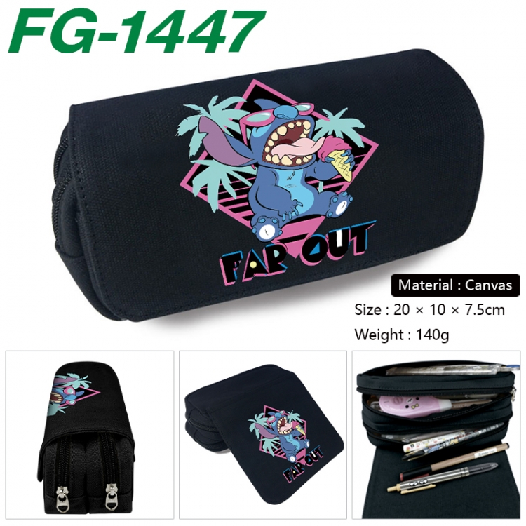 Lilo & Stitch Anime Multi-Function Double Zipper Canvas Cosmetic Bag Pen Case 20x10x7.5cm