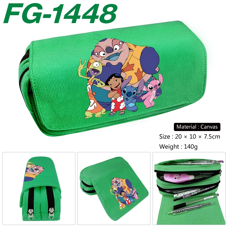 Lilo & Stitch Anime Multi-Function Double Zipper Canvas Cosmetic Bag Pen Case 20x10x7.5cm