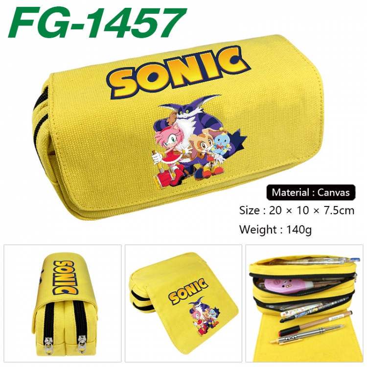 Sonic The Hedgehog Anime Multi-Function Double Zipper Canvas Cosmetic Bag Pen Case 20x10x7.5cm