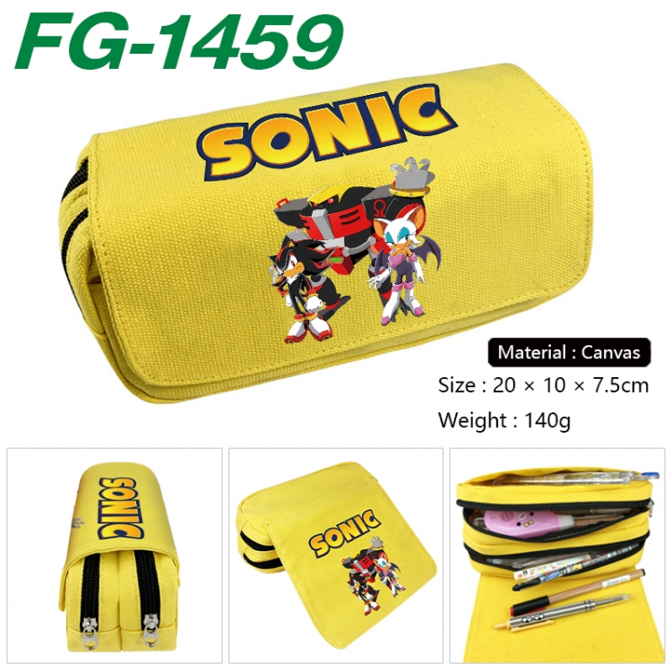 Sonic The Hedgehog Anime Multi-Function Double Zipper Canvas Cosmetic Bag Pen Case 20x10x7.5cm