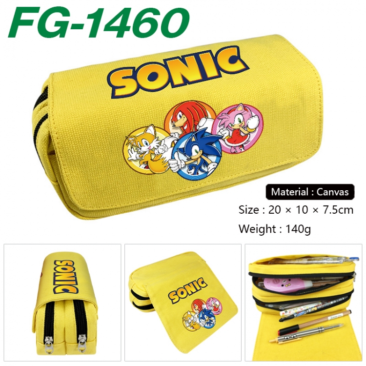 Sonic The Hedgehog Anime Multi-Function Double Zipper Canvas Cosmetic Bag Pen Case 20x10x7.5cm