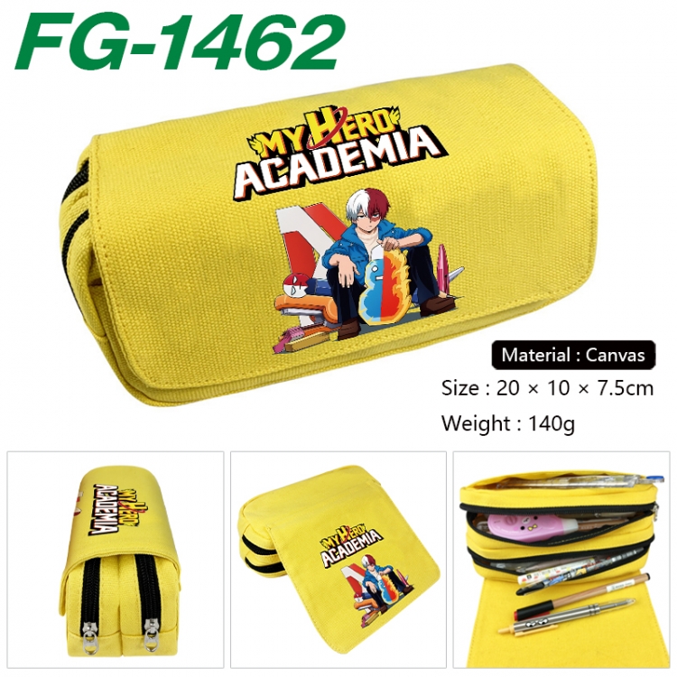 My Hero Academia Anime Multi-Function Double Zipper Canvas Cosmetic Bag Pen Case 20x10x7.5cm