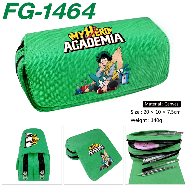 My Hero Academia Anime Multi-Function Double Zipper Canvas Cosmetic Bag Pen Case 20x10x7.5cm