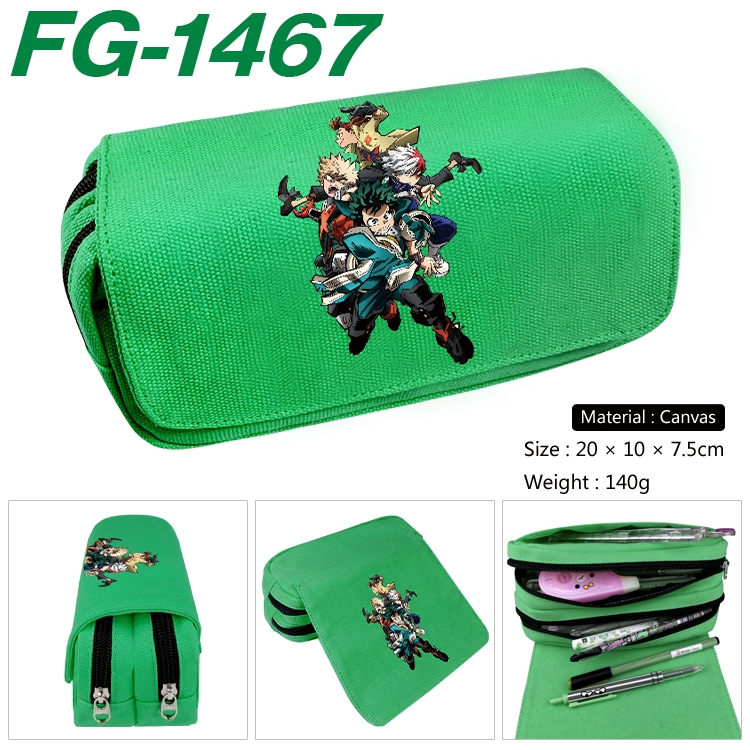 My Hero Academia Anime Multi-Function Double Zipper Canvas Cosmetic Bag Pen Case 20x10x7.5cm