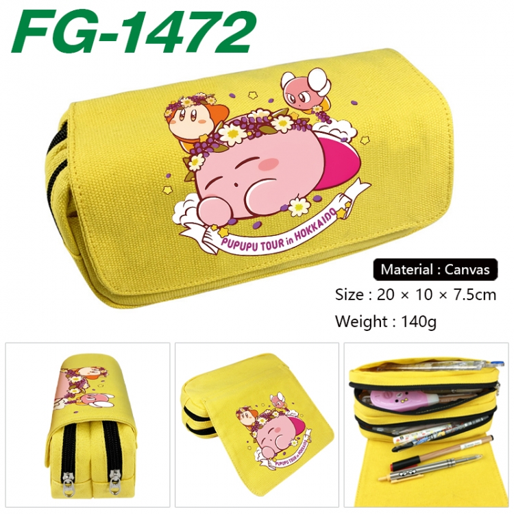 Kirby Anime Multi-Function Double Zipper Canvas Cosmetic Bag Pen Case 20x10x7.5cm