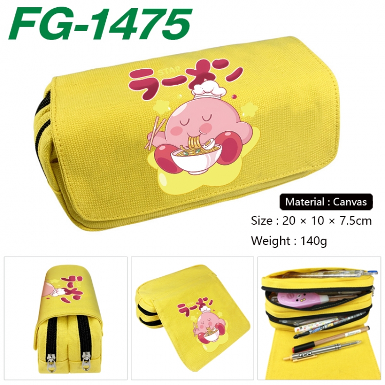 Kirby Anime Multi-Function Double Zipper Canvas Cosmetic Bag Pen Case 20x10x7.5cm