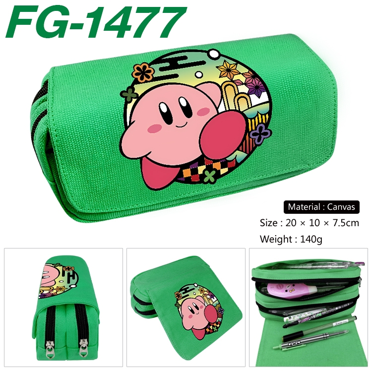 Kirby Anime Multi-Function Double Zipper Canvas Cosmetic Bag Pen Case 20x10x7.5cm