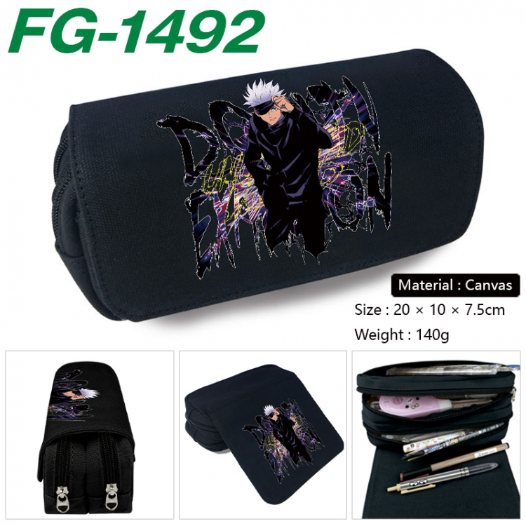 Jujutsu Kaisen Anime Multi-Function Double Zipper Canvas Cosmetic Bag Pen Case 20x10x7.5cm
