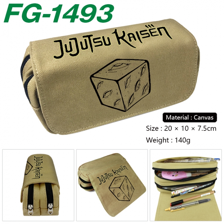Jujutsu Kaisen Anime Multi-Function Double Zipper Canvas Cosmetic Bag Pen Case 20x10x7.5cm