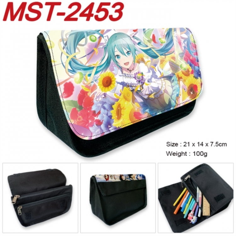 Hatsune Miku Anime Velcro canvas zipper pencil case Pencil Bag 21x14x7.5cm
