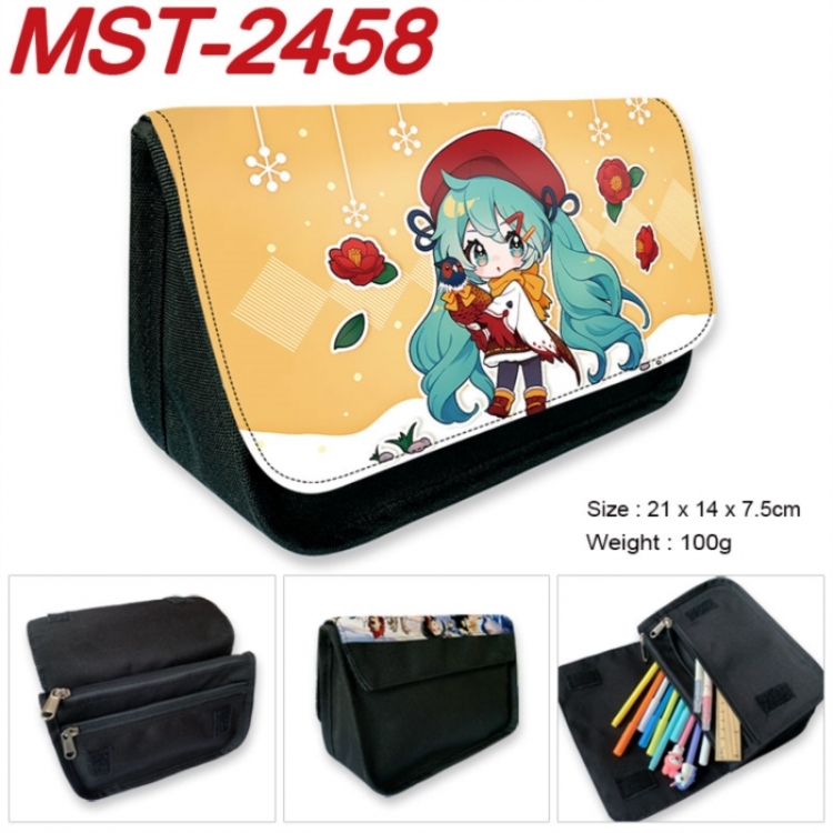 Hatsune Miku Anime Velcro canvas zipper pencil case Pencil Bag 21x14x7.5cm