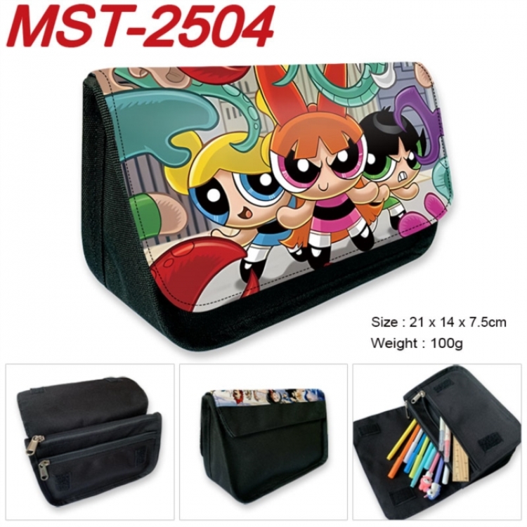 The Powerpuff Girls Anime Velcro canvas zipper pencil case Pencil Bag 21x14x7.5cm