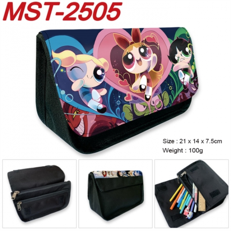 The Powerpuff Girls Anime Velcro canvas zipper pencil case Pencil Bag 21x14x7.5cm