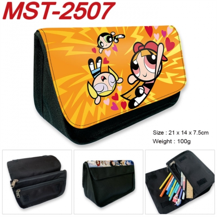 The Powerpuff Girls Anime Velcro canvas zipper pencil case Pencil Bag 21x14x7.5cm