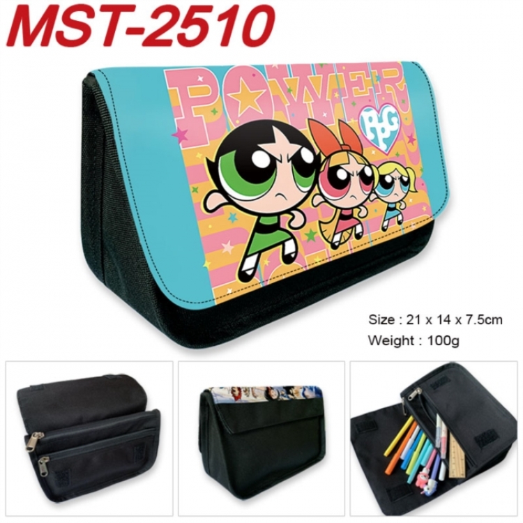 The Powerpuff Girls Anime Velcro canvas zipper pencil case Pencil Bag 21x14x7.5cm