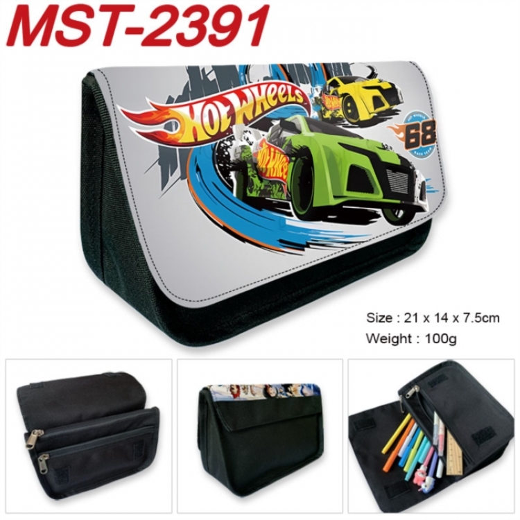 Hot wheels Anime Velcro canvas zipper pencil case Pencil Bag 21x14x7.5cm