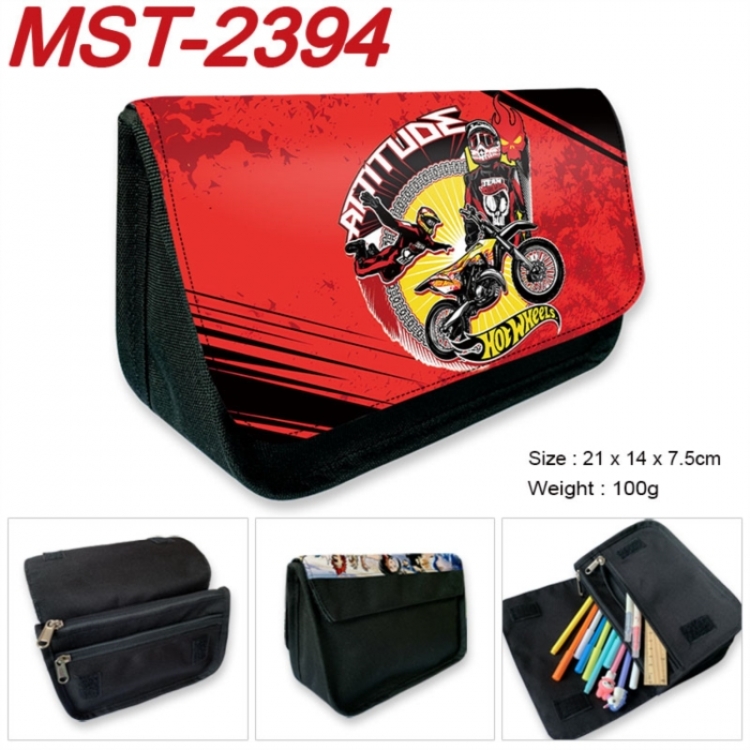Hot wheels Anime Velcro canvas zipper pencil case Pencil Bag 21x14x7.5cm