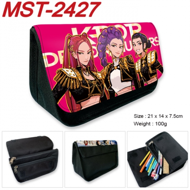 K-Pop:Demon Hunters Anime Velcro canvas zipper pencil case Pencil Bag 21x14x7.5cm
