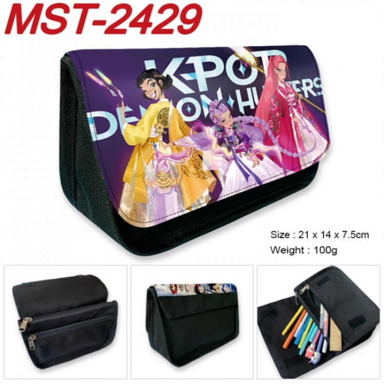 K-Pop:Demon Hunters Anime Velcro canvas zipper pencil case Pencil Bag 21x14x7.5cm