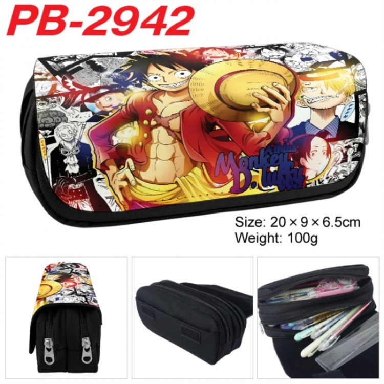 One Piece Anime double-layer pu leather printing pencil case 20x9x6.5cm