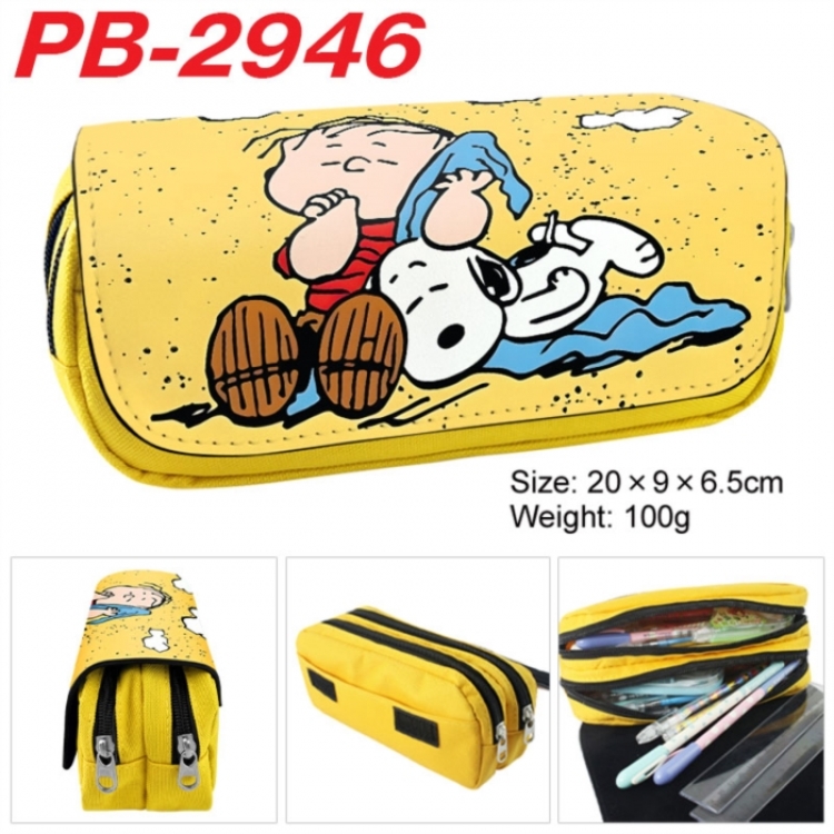 snoopy Anime double-layer pu leather printing pencil case 20x9x6.5cm