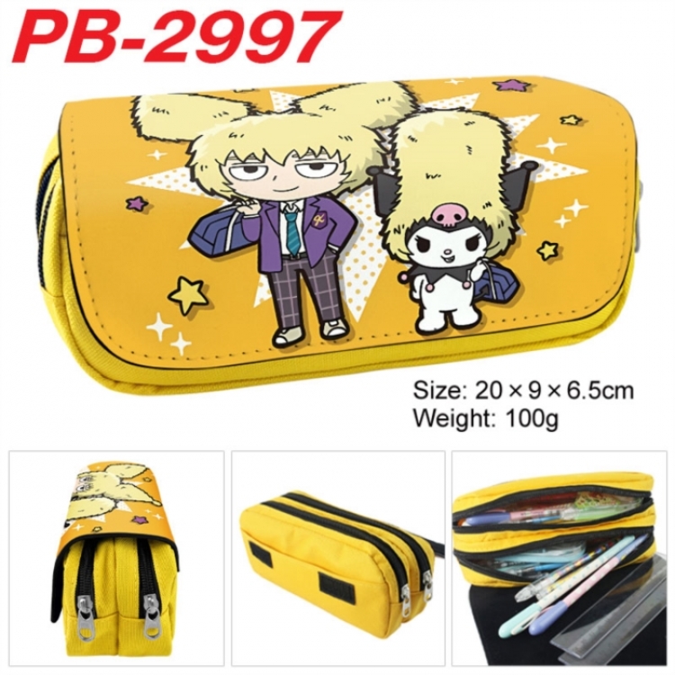 Mob Psycho 100 Anime double-layer pu leather printing pencil case 20x9x6.5cm