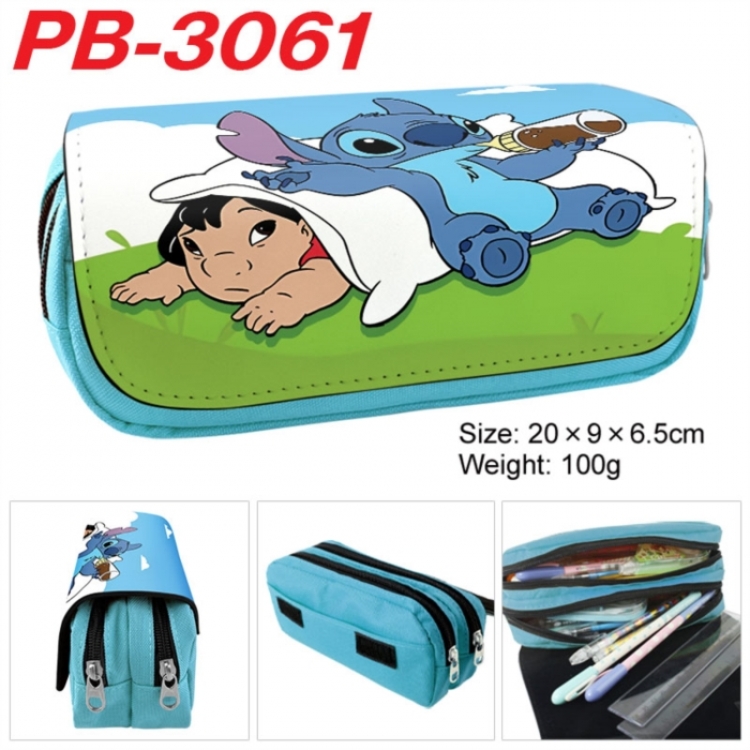Lilo & Stitch Anime double-layer pu leather printing pencil case 20x9x6.5cm
