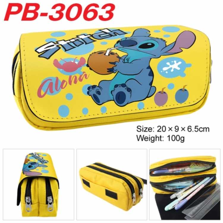 Lilo & Stitch Anime double-layer pu leather printing pencil case 20x9x6.5cm