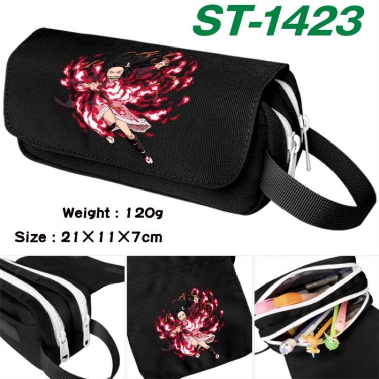 Demon Slayer Kimets Anime waterproof canvas portable double-layer pencil bag cosmetic bag 21x11x7cm