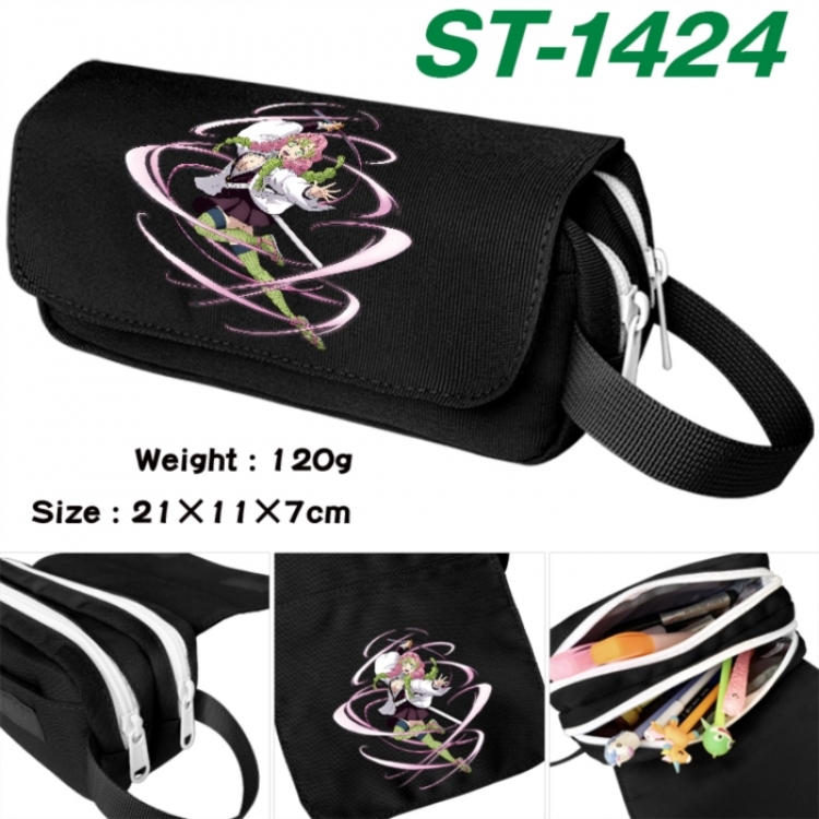 Demon Slayer Kimets Anime waterproof canvas portable double-layer pencil bag cosmetic bag 21x11x7cm