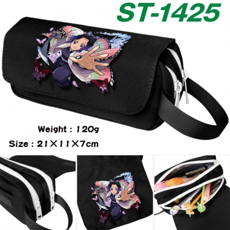 Demon Slayer Kimets Anime waterproof canvas portable double-layer pencil bag cosmetic bag 21x11x7cm