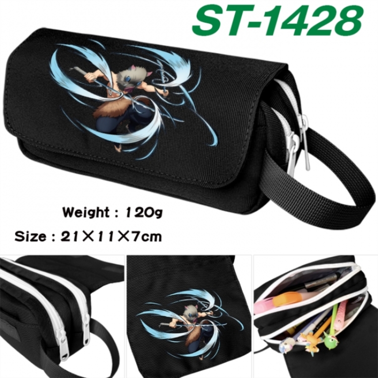 Demon Slayer Kimets Anime waterproof canvas portable double-layer pencil bag cosmetic bag 21x11x7cm