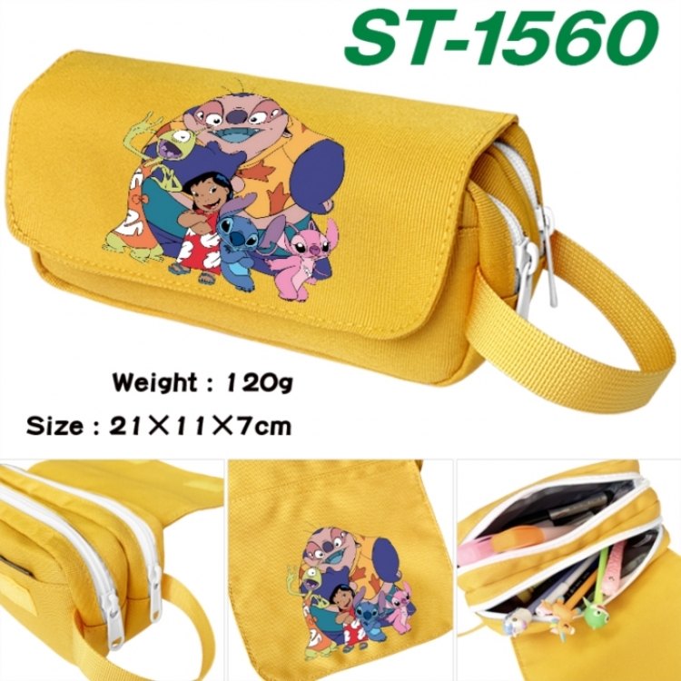 Lilo & Stitch Anime waterproof canvas portable double-layer pencil bag cosmetic bag 21x11x7cm