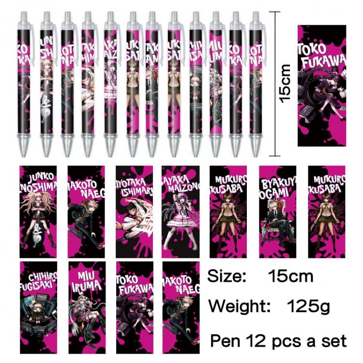 Dangan-Ronpa Anime peripheral student color picture ballpoint pen neutral pen 15cm a set of 12