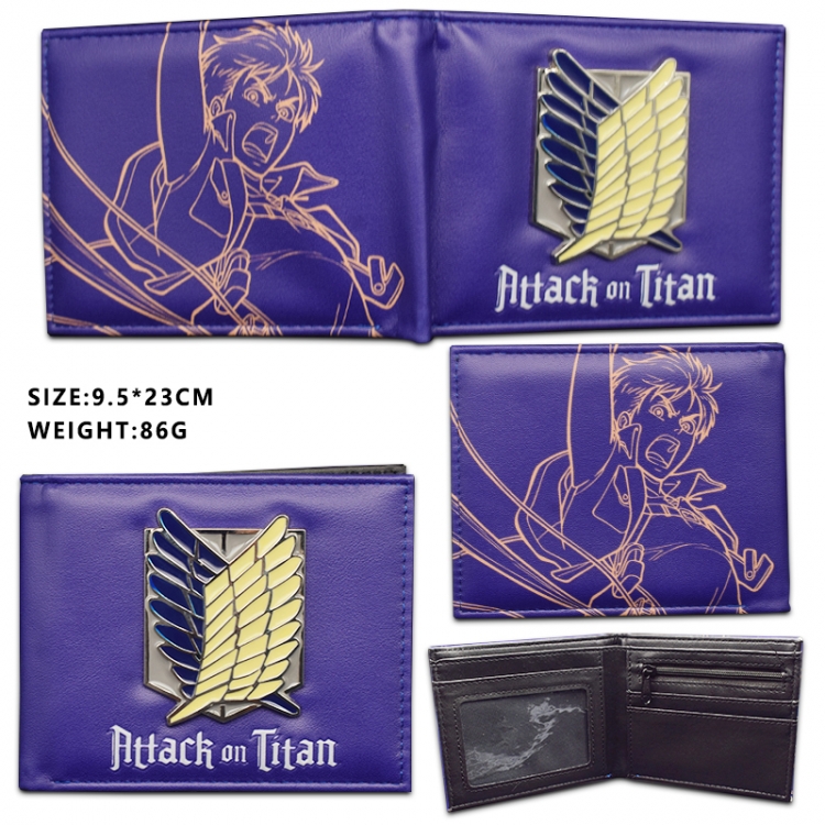 Shingeki no Kyojin  Hardware PU wallet short two-fold wallet 9.5X23CM 86G