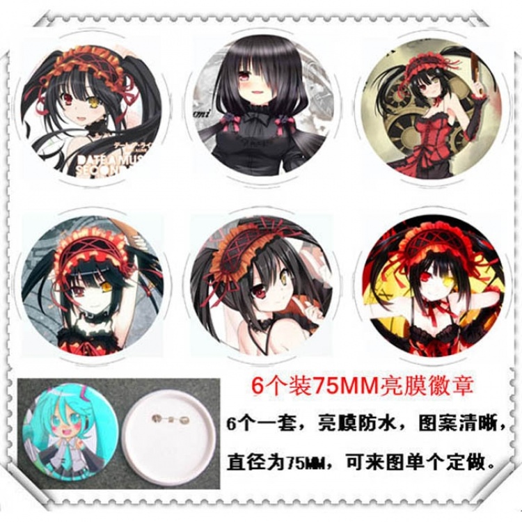 Date-A-Live Water-proof Brooch 6 pcs a set random selection