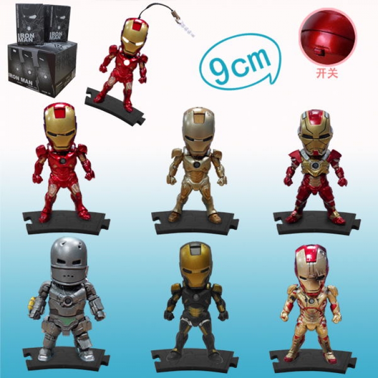 The avengers Iron Man Figure Set price for 6 pcs a set Luminous mini version boxed