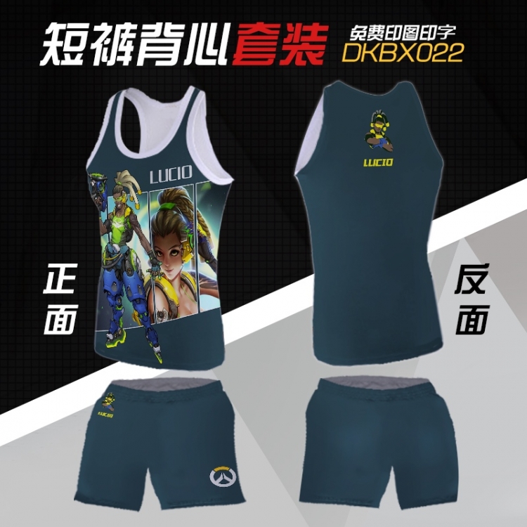 Overwatch lucio Mesh cloth shorts vest   A set of clothes S M L  XL  XXL