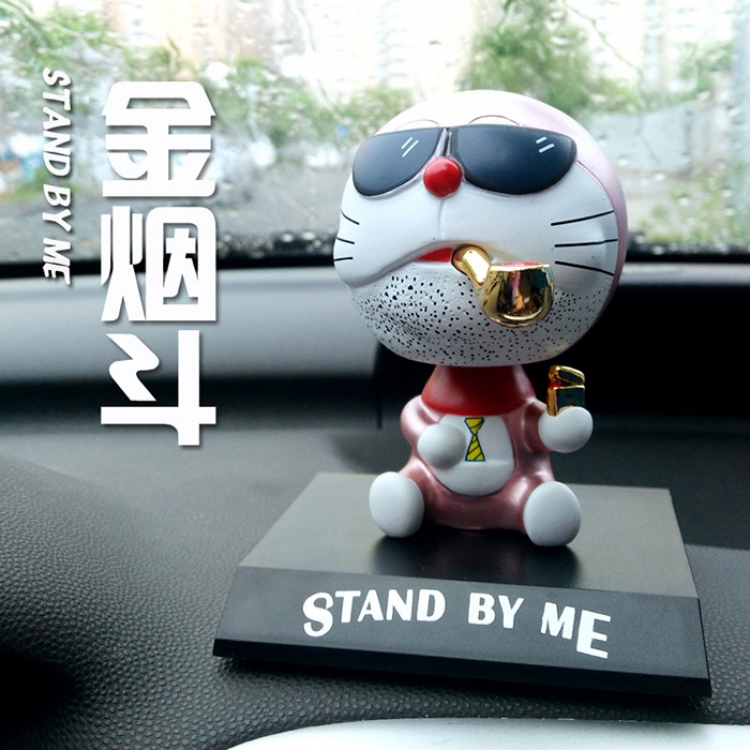 Figure Doraemon Gold Pipe Shaking Head Ornaments 8.6CM