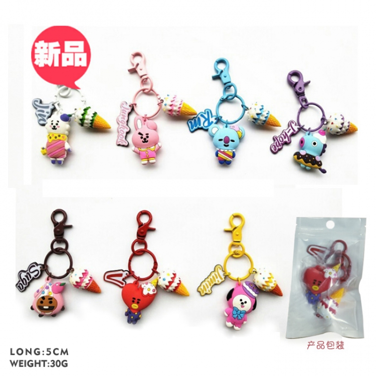 BTS Trendy wild keychain bag pendant 5cm 30g pp bag price for 20 pcs mixed colours
