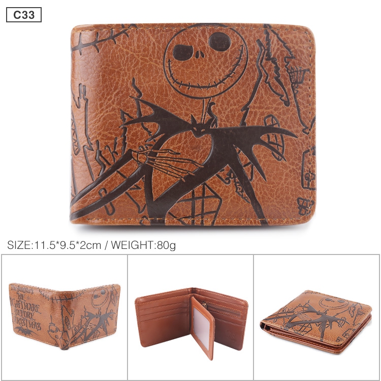 Nightmare before Christmas Folded Embossed Short Leather Wallet Purse 11.5X9.5CM 60G Style B