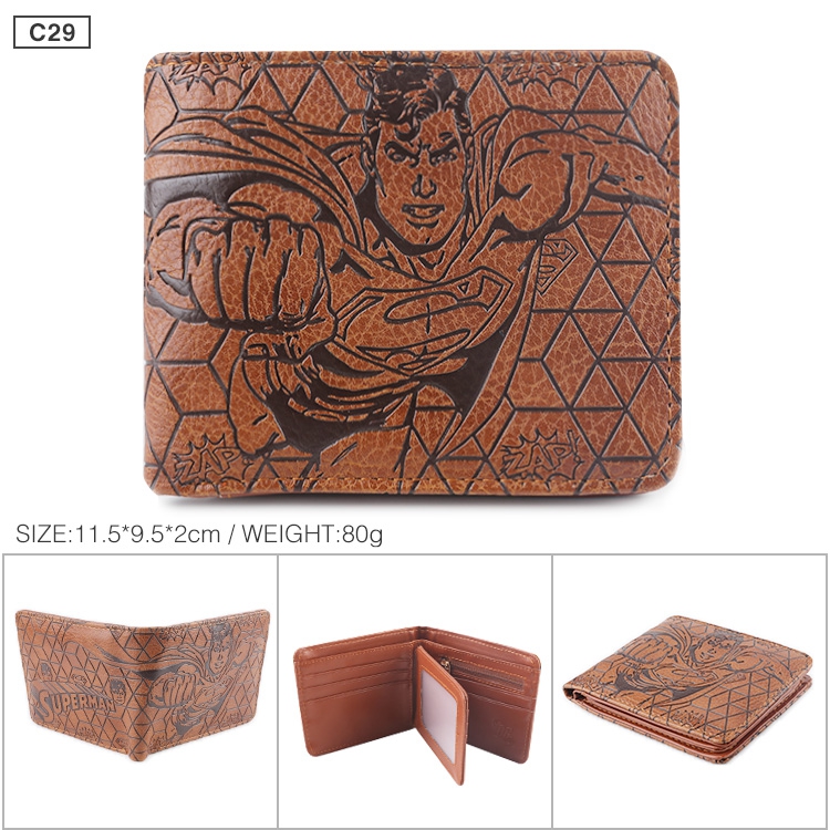 Superman Folded Embossed Short Leather Wallet Purse 11.5X9.5CM 60G Style B
